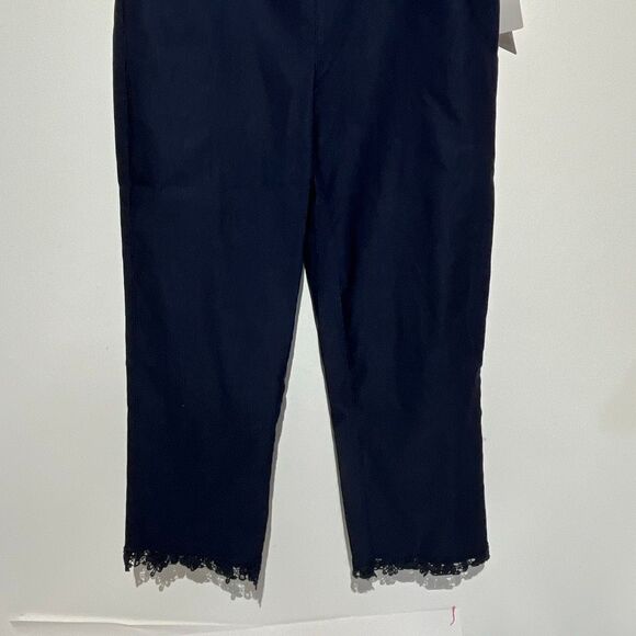 Jenna Rose Women's Navy Blue Lace Hem Pull On Cropped Pants Size Small NWT - Picture 2 of 11